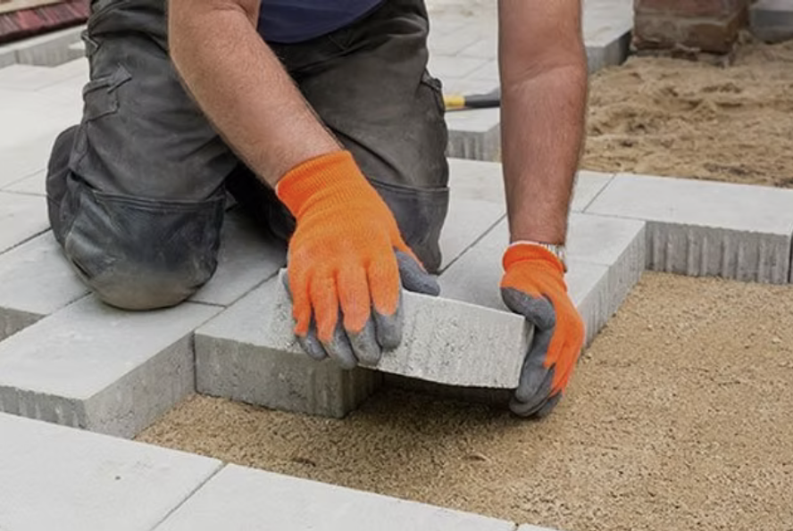 Pose et nivellement de pavé uni
